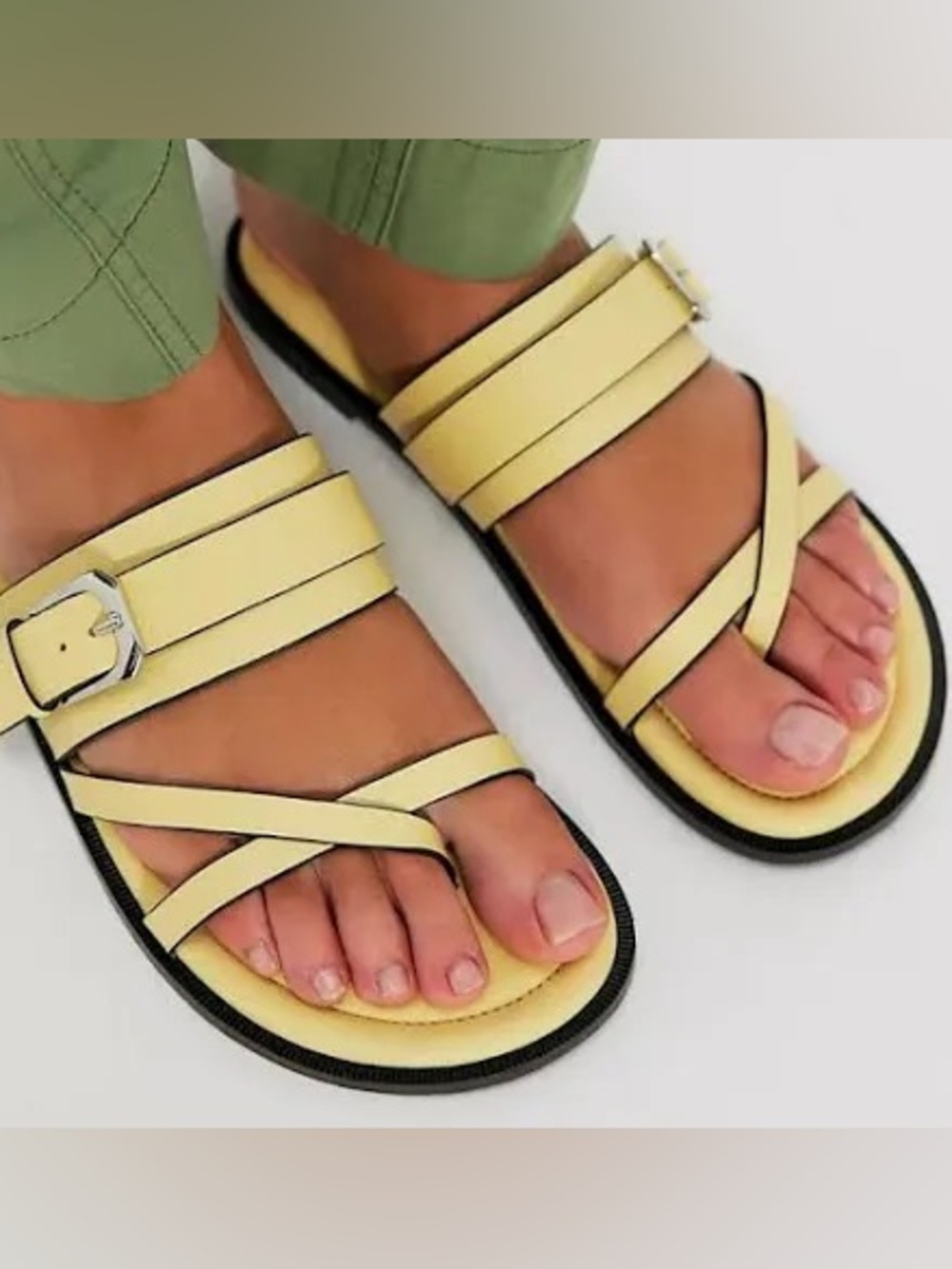 Free People Belted Cross Strap Leather Sandals Sunkissed Yellow Sz 6.5 NWOB $183